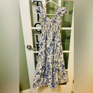 Aqua calypso long dress tiered Blue and White Maxi Dress Sz M front pockets